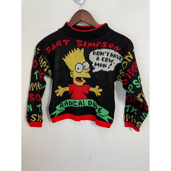 Unbranded Other - Vintage 90s Bart Simpson Sweater Kids Size Radical Dude Graphic Knit Black Red